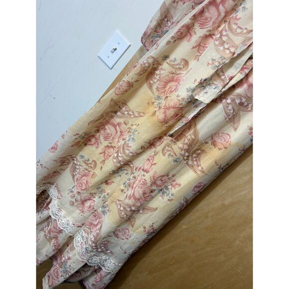 VINTAGE 70s Maxi Dress Womens Pink Beige Floral Puff Sleeve Cottagecore Small - Picture 8 of 9